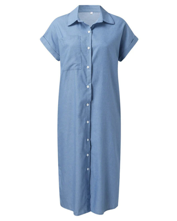 Mystère d’Azur | Denim Jurk met Korte Mouwen